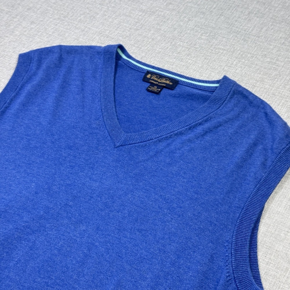 Brooks Brothers Sweater Vest‎ Mens XL Blue V-Neck Cotton Tight-Knit Lightweight